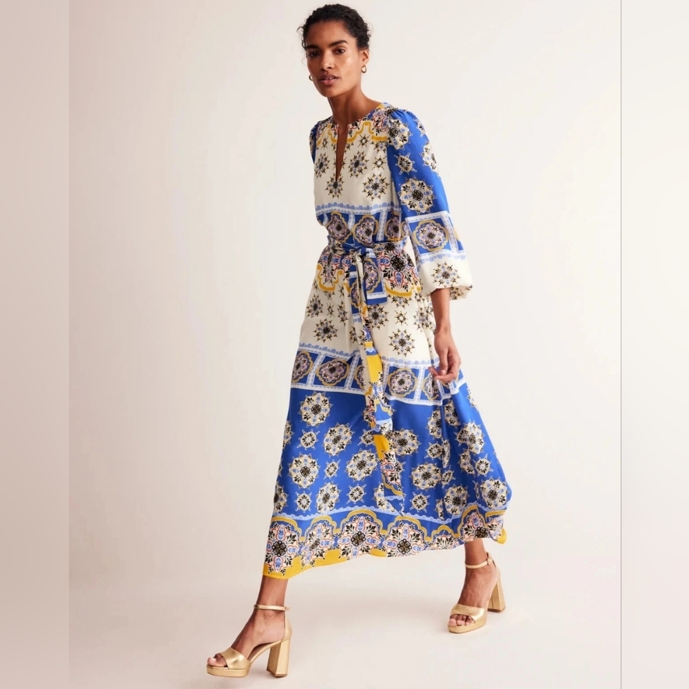 BODEN Occasion Blouson Maxi Dress Surf The Web Mosaic Charm Multicolor Size 8 - Picture 11 of 12